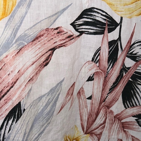 C&C California 100% Linen Floral Tropical Boho Flutter Sleeve Shift Dress Sz L - Picture 4 of 7